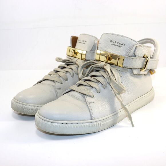 Buscemi 100MM White Leather High-Top Sneakers Gold Hardware Size 41 - Picture 2 of 8